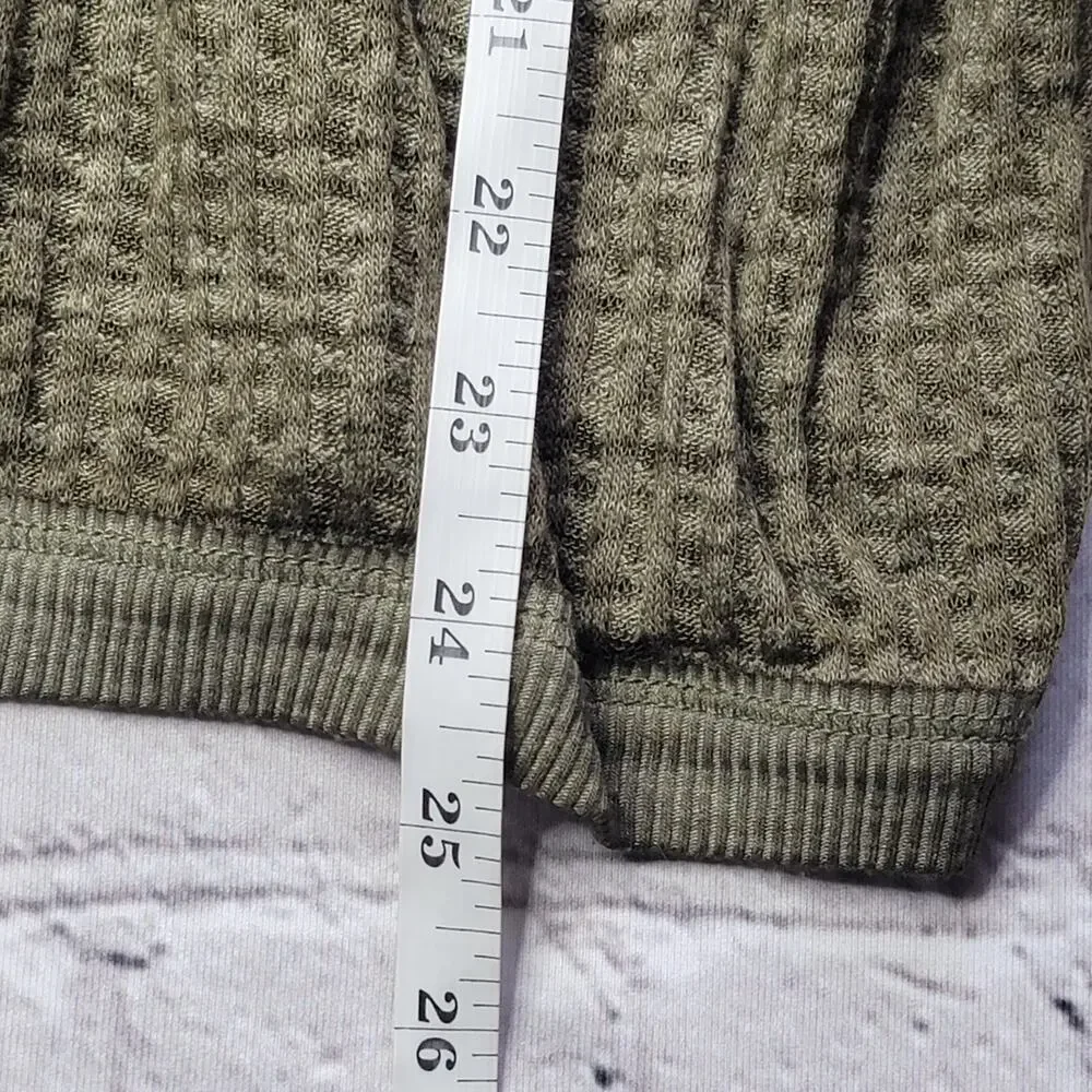 We The Free People South Side Thermal Knit Oversized Off Shoulder Top Green Sz S